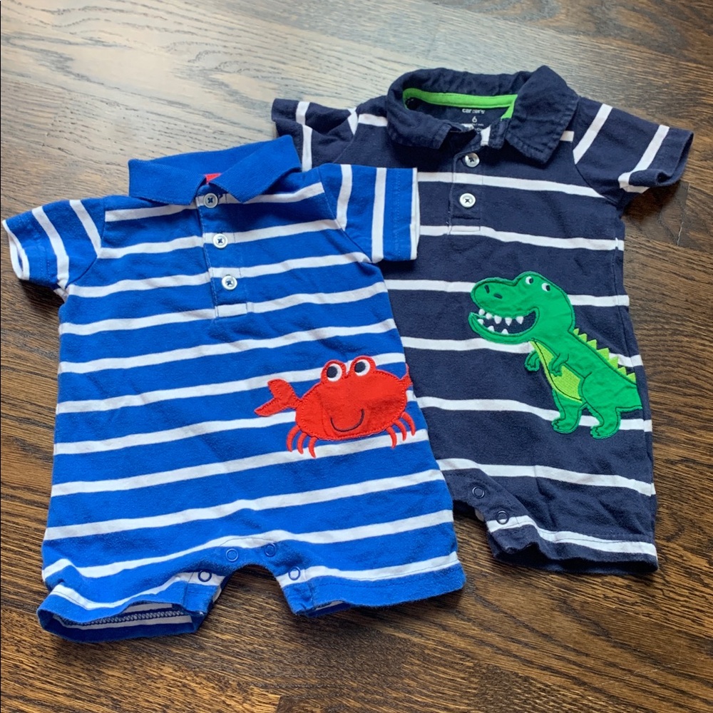 Blue and Navy Striped Baby Rompers - 6mo
